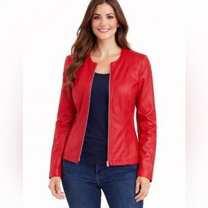 Chic Red Faux Leather Jacket